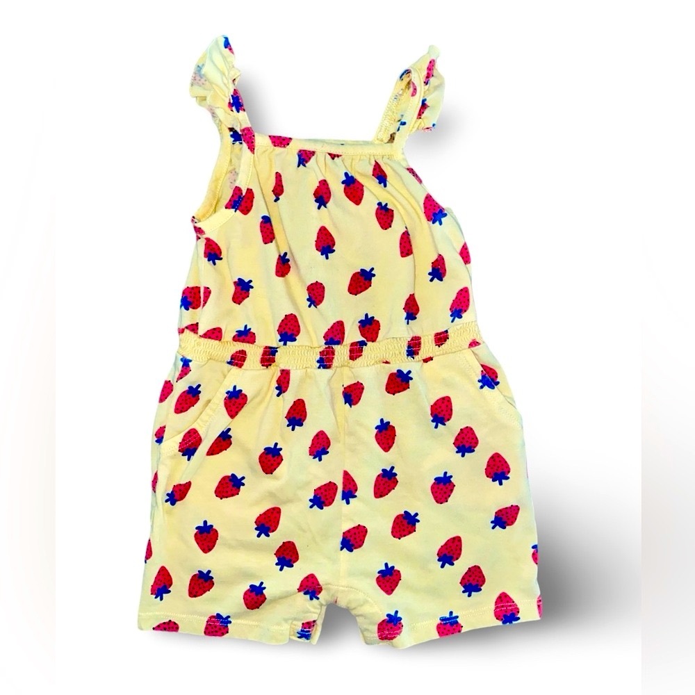 Dip Yellow & Red Jumpsuit/Romper w/Strawberry Print - Snap Crotch - Gently Loved